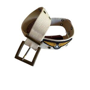 Limited Too Canvas & Leather U.S. Army Belt With Military Patch Accents Adjustab